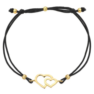 Bratara Snur Neagra cu Inimioare- Aur 14k