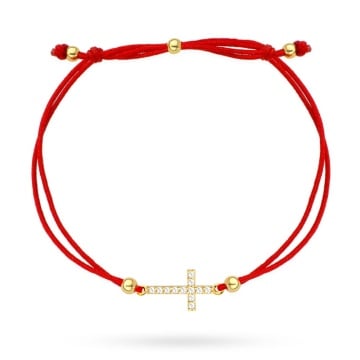Bratara Snur Rosie Cruce cu Cristale si Bilute- Aur 14k - Img 2