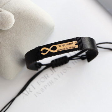 Bratara To Infinity Message din AUR 14K si Piele Naturală - Img 4