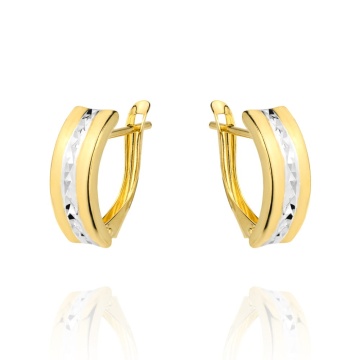 Cercei Aur 14K Bicolor, Design Rectangular, Diamantat - Img 2