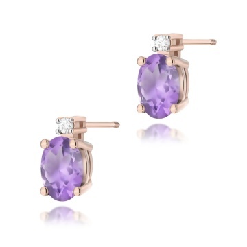 Cercei Aur 14K cu Ametist 0.40 ct si Diamante Naturale 0.03 ct Filet cu Protectie - Img 4