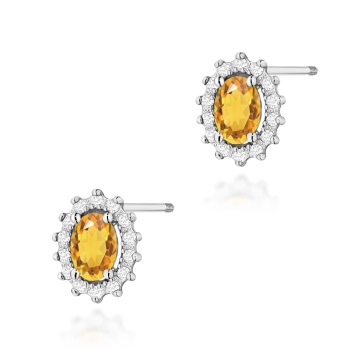 Cercei Aur 14K cu Citrin 0.60 ct si Diamante Naturale 0.24 ct Filet cu Protectie - Img 4