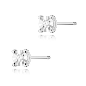 Cercei Aur 14K cu Diamant Natural 0.01 ct Filet cu Protectie - Img 3