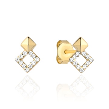 Cercei Aur 14k cu Model Romb si Zirconii Albe - Img 3
