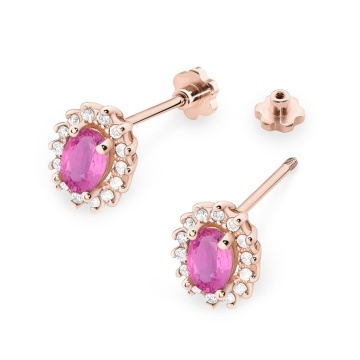 Cercei Aur 14K cu Pink Sapphire 0.50 ct si Diamante Naturale 0.24 ct Filet cu Protectie - Img 7