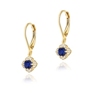 Cercei Aur 14K cu Safir 0.30 ct si Diamante Naturale 0.06 ct