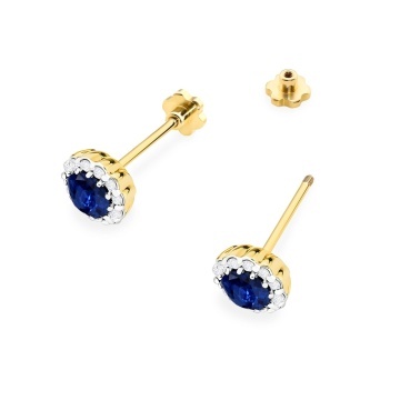 Cercei Aur 14K cu Safir 0.50 ct si Diamante Naturale 0.21 ct Filet cu Protectie - Img 2