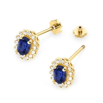 Cercei Aur 14K cu Safir 0.70 ct si Diamante Naturale 0.24 ct Filet cu Protectie - Img 2