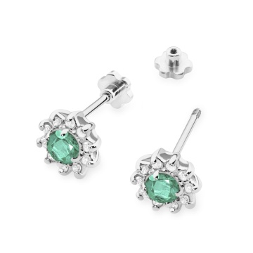 Cercei Aur 14K cu Smarald 0.15 ct si Diamante Naturale 0.17 ct Filet cu Protectie - Img 8