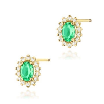 Cercei Aur 14K cu Smarald 0.40 ct si Diamante Naturale 0.24 ct Filet cu Protectie