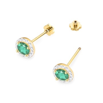 Cercei Aur 14K cu Smarald 0.50 ct si Diamante Naturale 0.24 ct Filet cu Protectie - Img 2