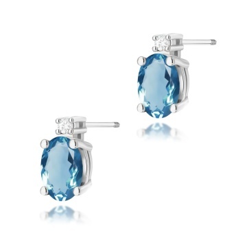 Cercei Aur 14K cu Topaz London Blue 0.50 ct si Diamante Naturale 0.03 ct Filet cu Protectie - Img 4