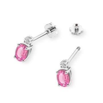 Cercei Aur 14K cu Topaz Roz 0.50 ct si Diamante Naturale 0.03 ct Filet cu Protectie - Img 5