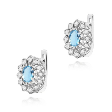 Cercei Aur 14K cu Topaz Swiss 0.50 ct si Diamante Naturale 0.21 ct - Img 2