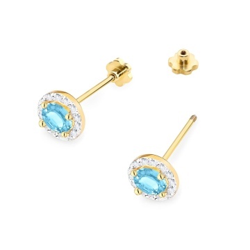 Cercei Aur 14K cu Topaz Swiss 0.50 ct si Diamante Naturale 0.24 ct Filet cu Protectie - Img 2