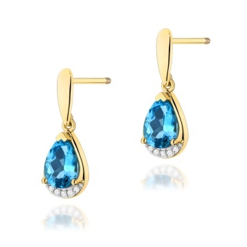 Cercei Aur 14K cu Topaz Swiss 1.40 ct si Diamante Naturale 0.05 ct Filet cu Protectie