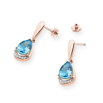Cercei Aur 14K cu Topaz Swiss 1.40 ct si Diamante Naturale 0.05 ct Filet cu Protectie - Img 6