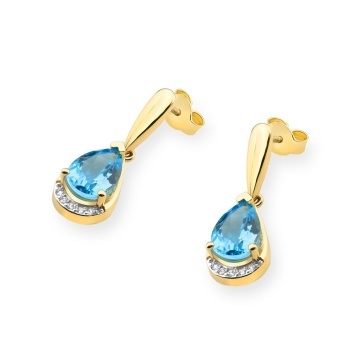Cercei Aur 14K cu Topaz Swiss 1.40 ct si Diamante Naturale 0.05 ct - Img 2