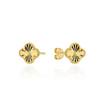 Cercei Aur 14K Trifoi Diamantat 4mm