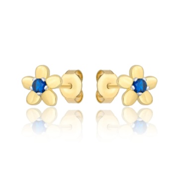Cercei Aur 8K cu Zirconiu Albastru, Model Floral - Img 3