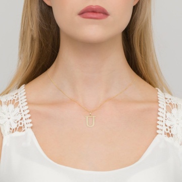 Colier Aur 14K cu Diamant Natural 0.01 ct - Img 2
