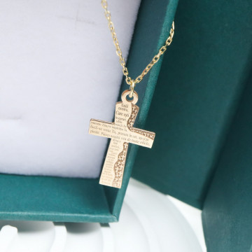 Colier cu cruce Tatal Nostru din aur 14k - Img 4