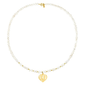 Colier cu Perle de cultura si 10 bilute 2mm din aur 14k - Img 4