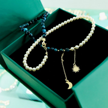 Colier Midnight cu agate, perle și elemente din aur 14K - Img 2