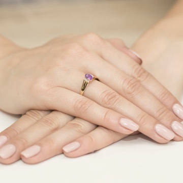 Inel Aur 14K cu Ametist 0.40 ct si Diamante Naturale 0.05 ct - Img 4