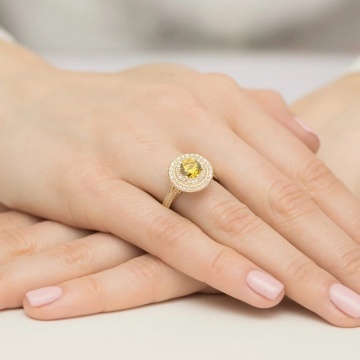 Inel Aur 14K cu Diamante Galbene de Laborator 1.63 ct - Img 4