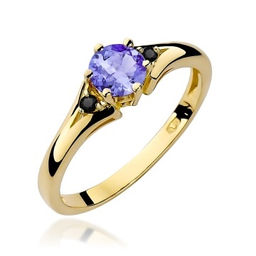 Inel Aur 14K cu Tanzanit 0.50 ct si Diamante Naturale Negre 0.03 ct