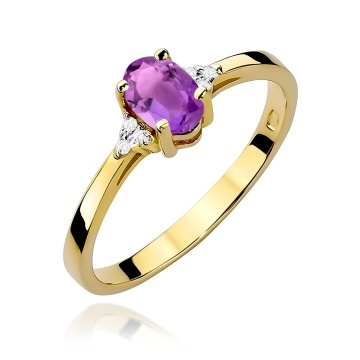 Inel Aur 9K cu Ametist 0.40 ct si Diamante Naturale 0.05 ct - Img 1
