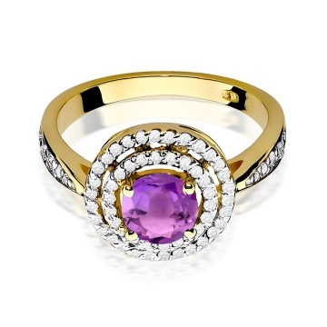 Inel Aur 9K cu Ametist 0.90 ct si Diamante Naturale 0.37 ct - Img 2