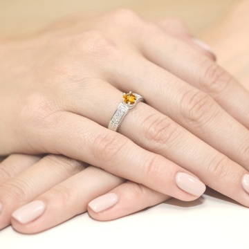 Inel Aur 9K cu Citrin 0.50 ct si Diamante Naturale 0.08 ct - Img 8