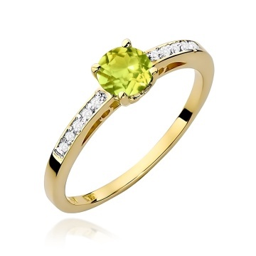 Inel Aur 9K cu Peridot 0.60 ct si Diamante Naturale 0.05 ct