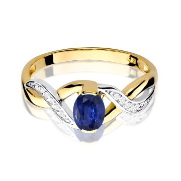 Inel Aur 9K cu Safir 0.70 ct si Diamante Naturale 0.05 ct - Img 2