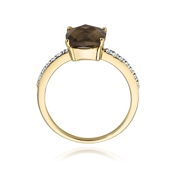 Inel Aur 9K cu Smoky Quartz 2.00 ct si Diamante Naturale 0.07 ct - Img 3
