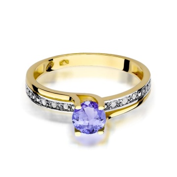 Inel Aur 9K cu Tanzanit 0.50 ct si Diamante Naturale 0.03 ct - Img 2
