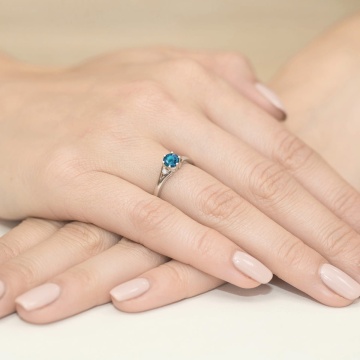 Inel Aur 9K cu Topaz London Blue 0.50 ct si Diamante Naturale 0.03 ct - Img 8