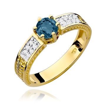 Inel Aur 9K cu Topaz London Blue 0.50 ct si Diamante Naturale 0.08 ct