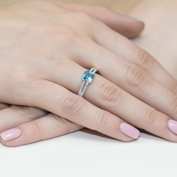 Inel Aur 9K cu Topaz Swiss 1.10 ct si Diamante Naturale 0.06 ct - Img 8