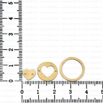 Link din aur 14k - pentru bratara - set 3 piese inimioare si disc
