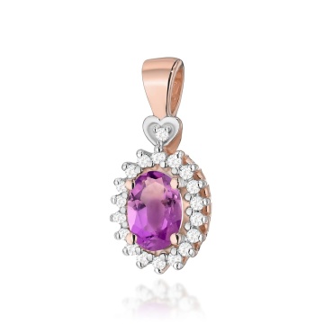 Pandantiv Aur 14K cu Ametist 0.40 ct si Diamante Naturale 0.10 ct - Img 3