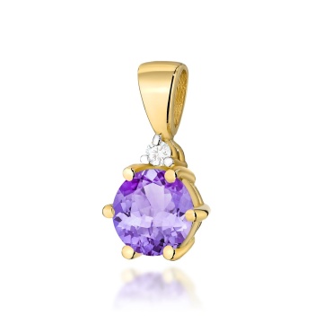 Pandantiv Aur 14K cu Ametist 0.50 ct si Diamant Natural 0.01 ct