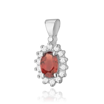 Pandantiv Aur 14K cu Granat 0.50 ct si Diamante Naturale 0.12 ct - Img 1