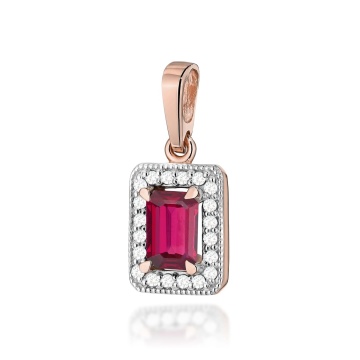 Pandantiv Aur 14K cu Rubin 0.80 ct si Diamante Naturale 0.10 ct - Img 3