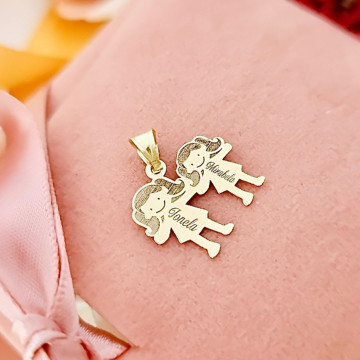 Pandantiv din aur 14k - copii personalizabili cu nume - Img 2
