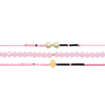 Set PROMO 3 bratari cu snur & cristale + bilute si inimioara cu coronita din aur 14k
