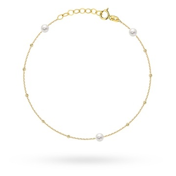 Bratara Aur 14K cu Mărgele Delicate Diamantate și Perle Naturale