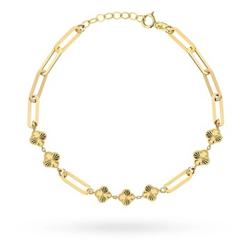 Brățară Aur 14K Zale Lungi și Trifoi Diamantat